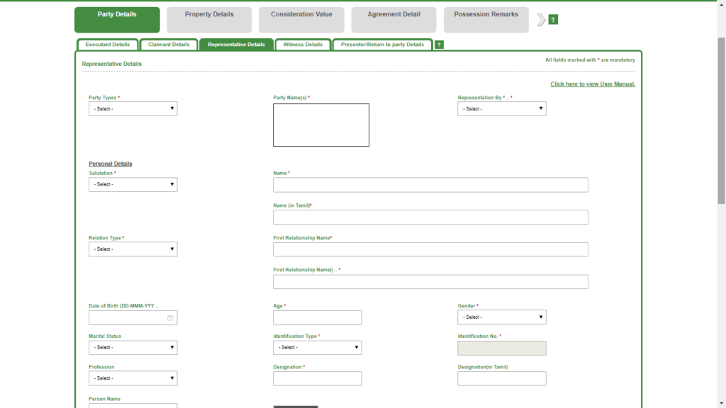 Fill the representative details