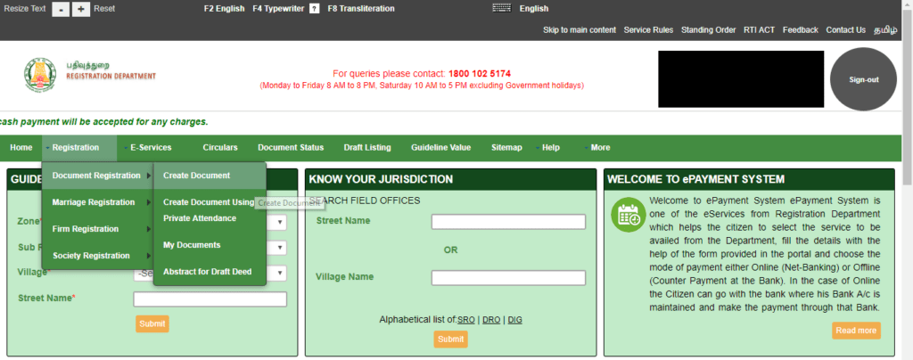 After logging in click registration → Create a document